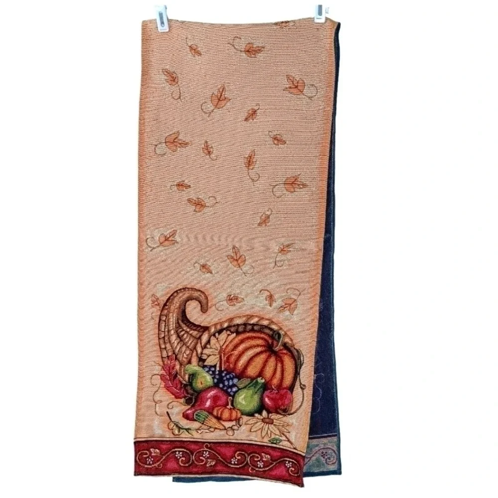 Fall Table Runner Thanksgiving Pumpkin Embroidered‎ Tapestry Cornucopia Decor